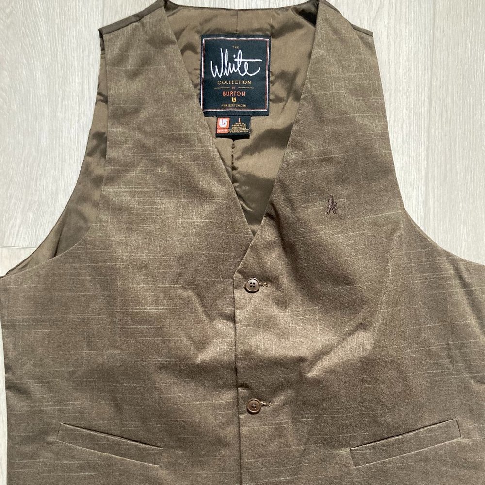 BURTON WHITE COLLECTION Mens L Large Brown Lined Ski Snowboard VEST - Like New
